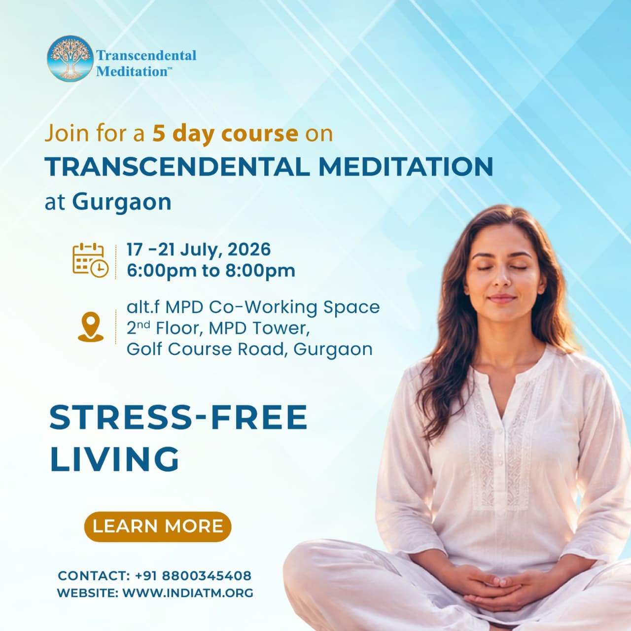 Join for a 5 day course on Transcendental Meditation at Gurgaon